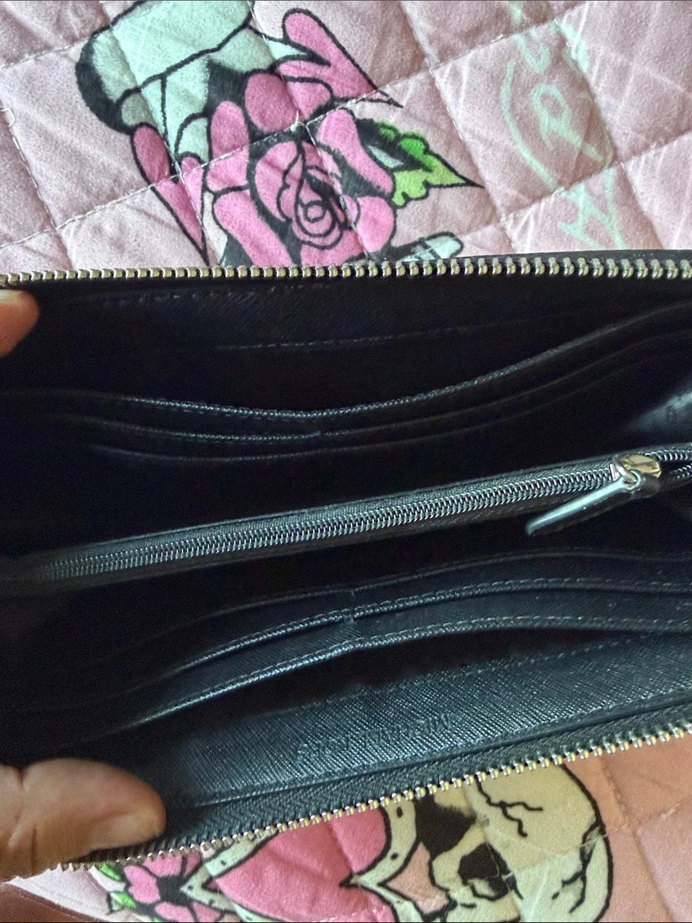 Michael Kors Silver and Black Center-Stripe Zip Wallet